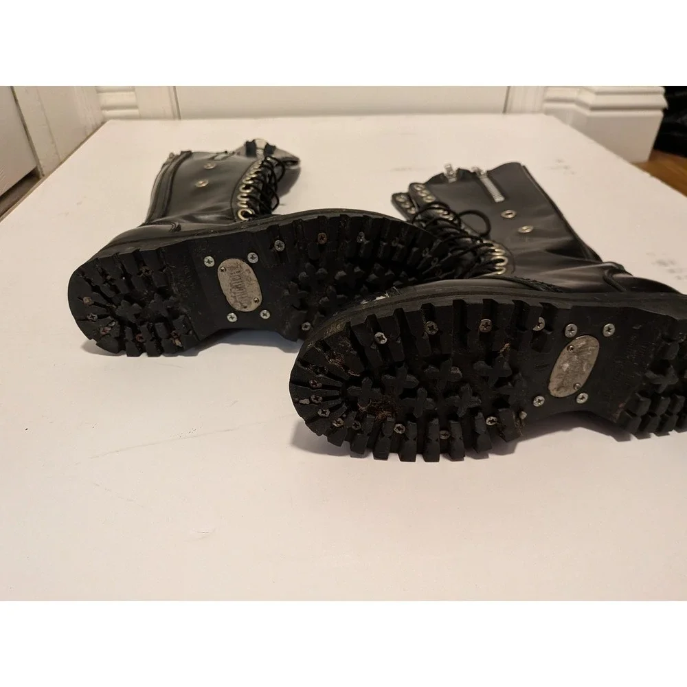 Vintage Demonia Pole Climber Boots - Steel Toe Cap- Black Leather - Lace Up/Zip - Picture 8 of 8